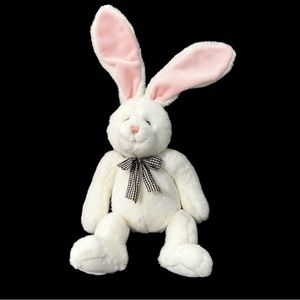 GUND RUDY 3664 White 14" Bunny Rabbit Navy Check Bow Pink Ears Nose Mouth Easter